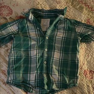 Sonoma Kids Green and White Plaid Button Down Shirt